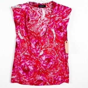 Thakoon Pink & Red Printed Cap-Sleeve Top